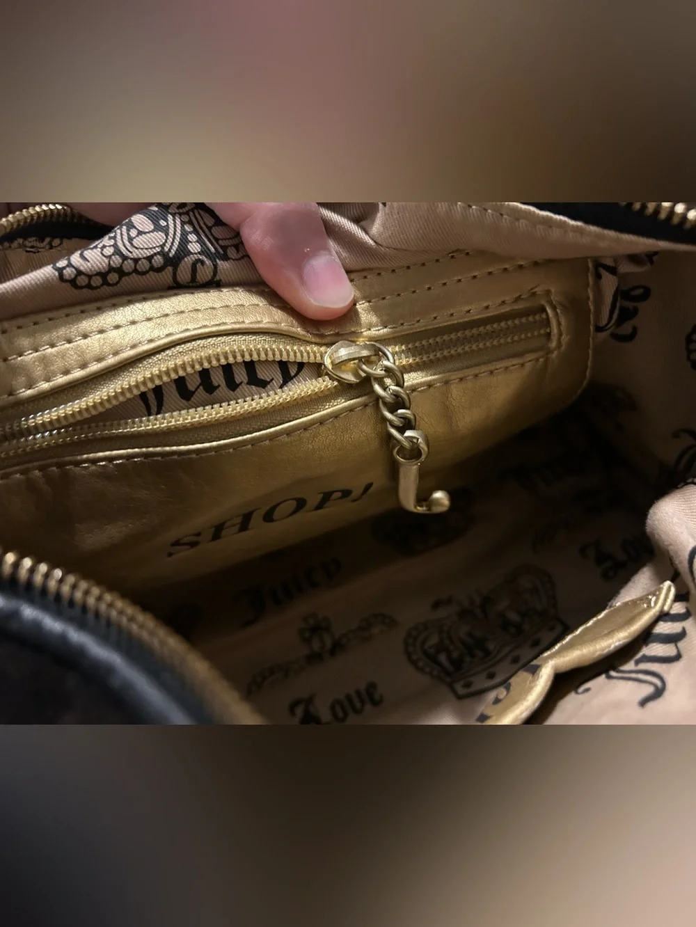 Juicy Couture Black Velvet Bag with Gold-tone Logo Charm